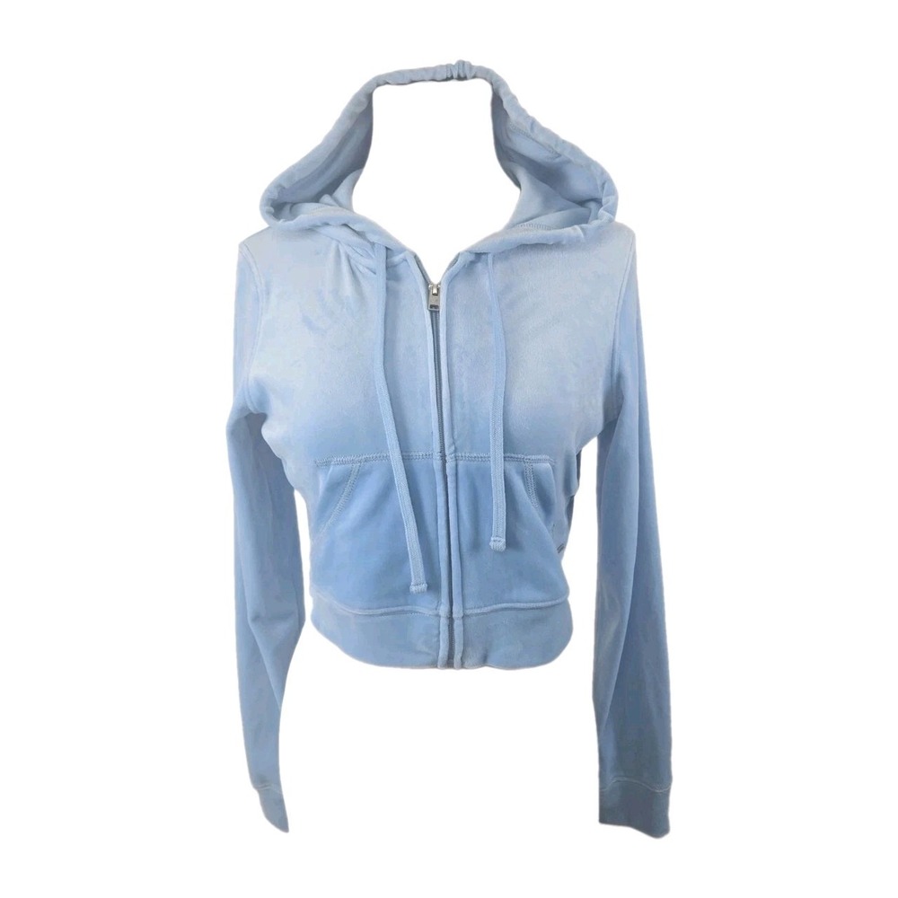 Hollister‎ California Women's Small Soft Blue Velour Cropped Hoodie Jacket